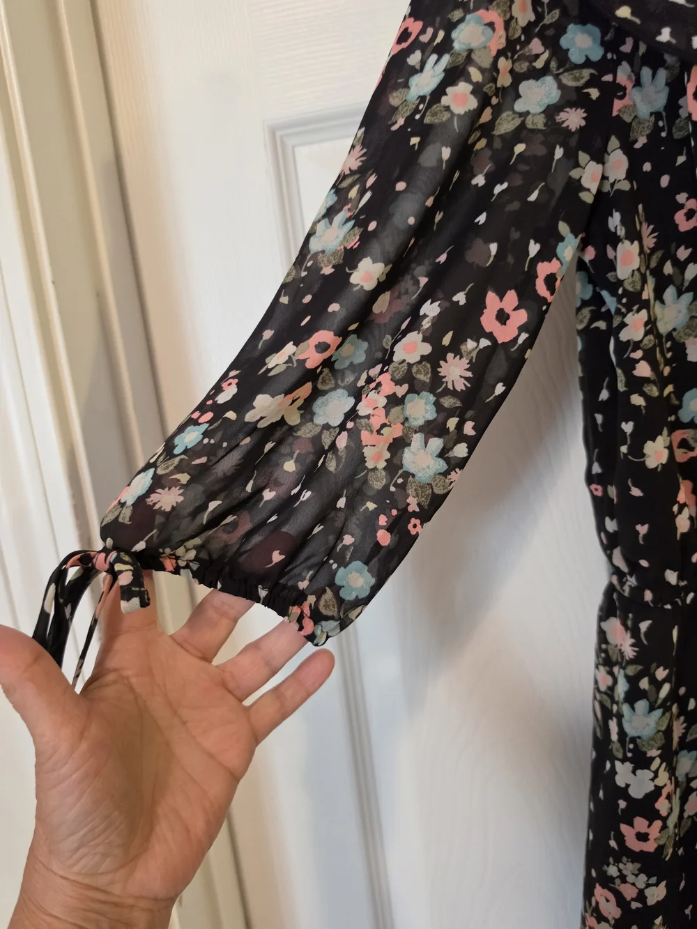 Justice Black Floral Romper with Pink and Blue Blooms Size 10